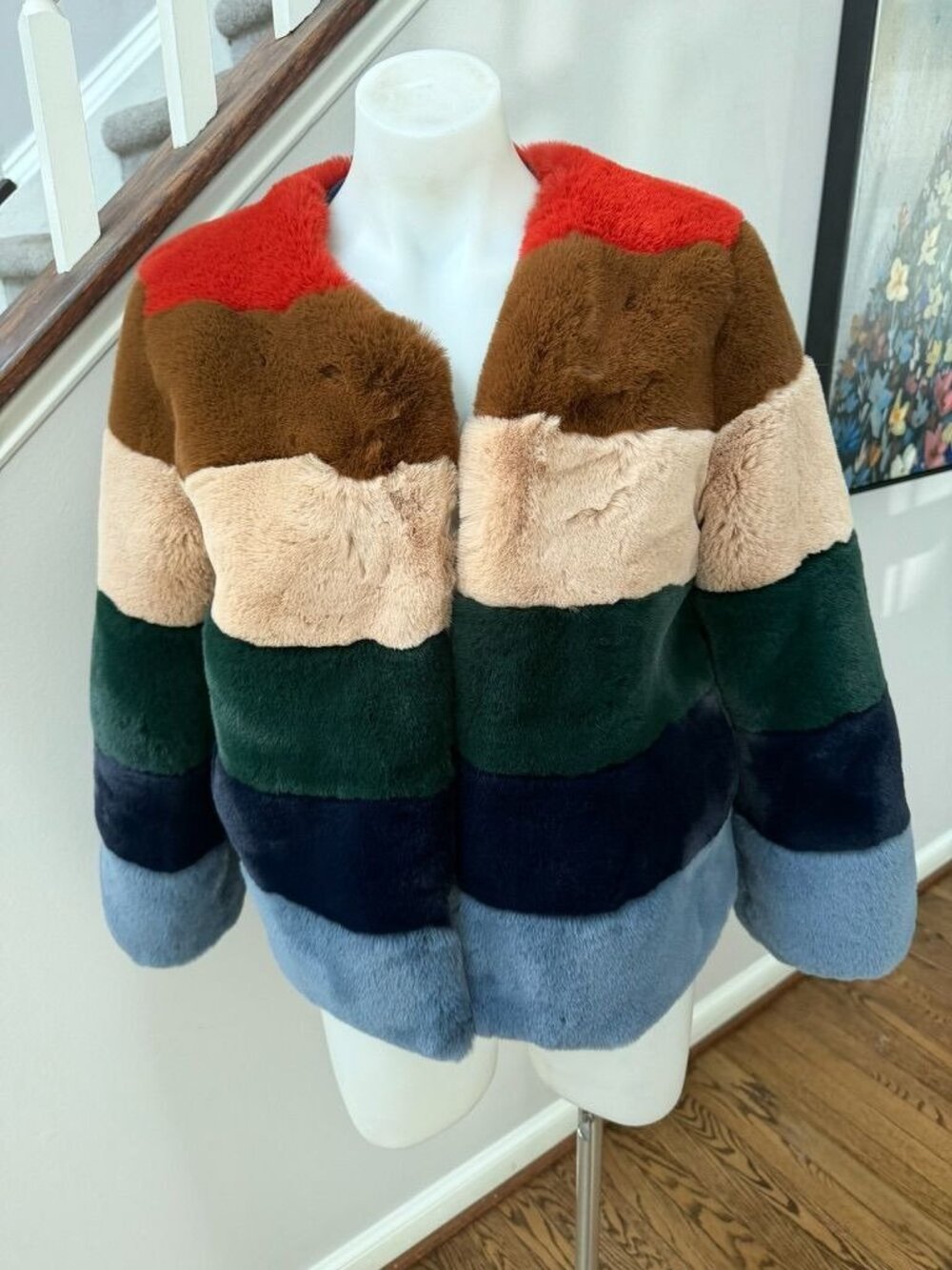 NWT Apparis Multi-Colored Striped Faux Fur Jacket Small